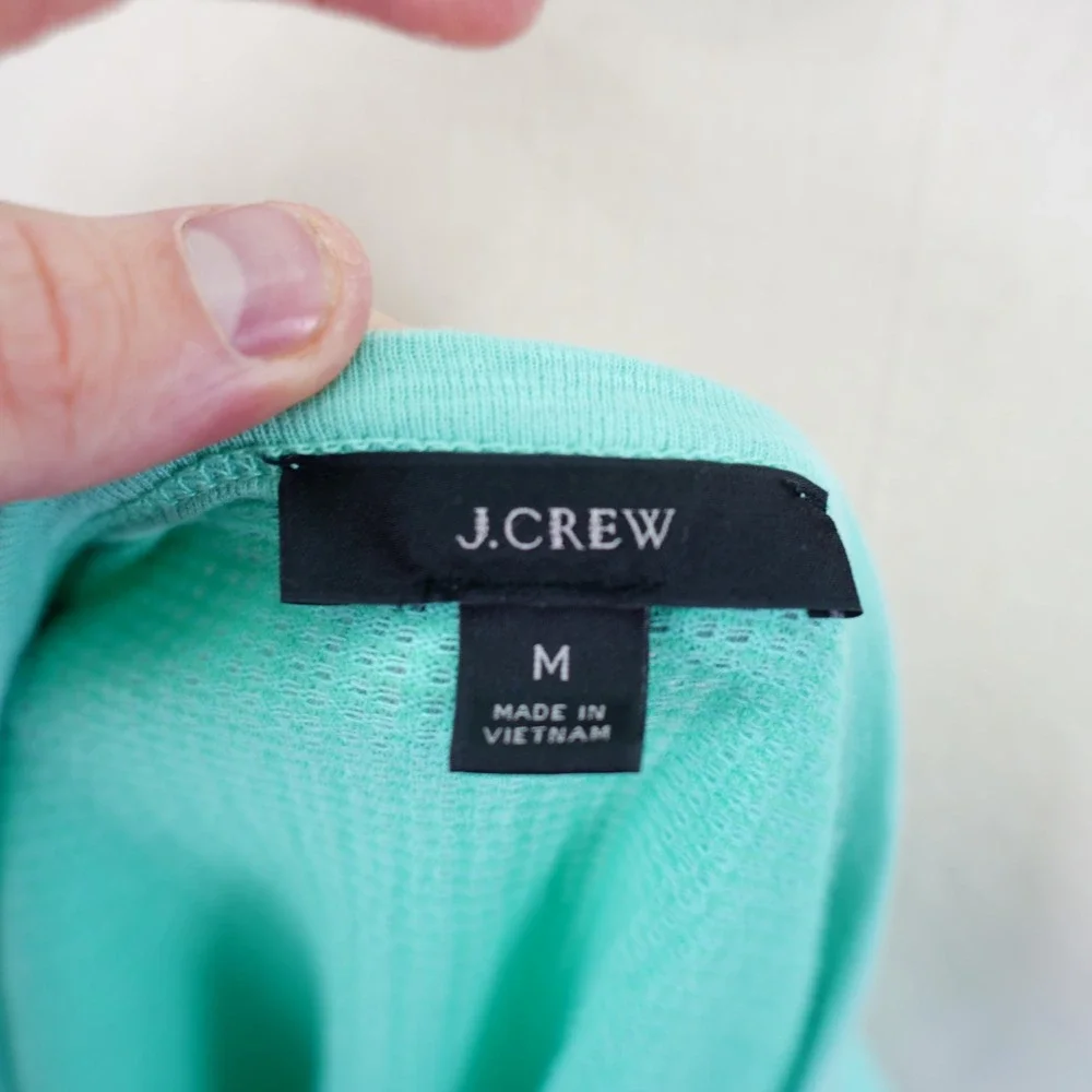 J. Crew -Medium- Ribbed Knit Teal T-Shirt Crew Neck Top Cotton Polyester Elastan